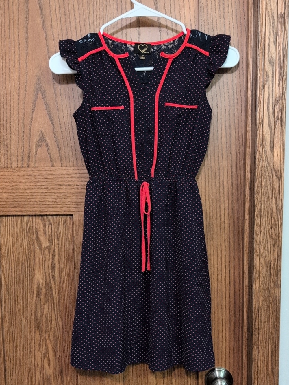 Monteau Navy Polka Dot Top with Coral Trim